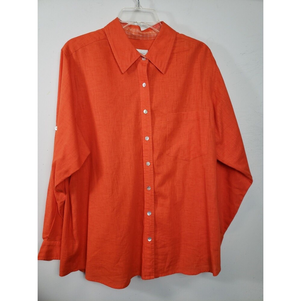 Susan Bristol Womens Blouse Long Sleeve sz 1W  orange Linen blend